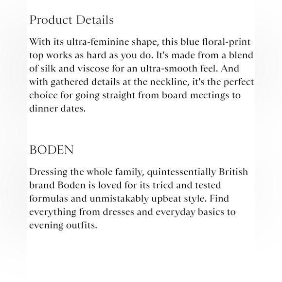 BODEN Carey Top Bold Blue Blouse Floral Clematis Shirt Black Pleated Neckline - Picture 16 of 16